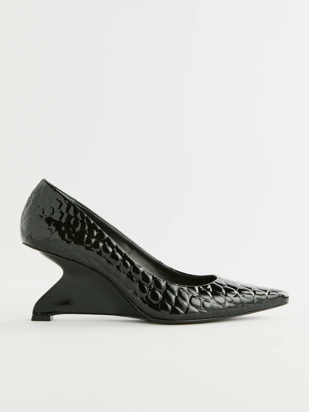 Reformation Black Croc-Embossed Sculptural Heel Pumps